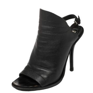 Pre Owned Balenciaga Black Leather Open Toe Slingback Mule Sandals Size 39