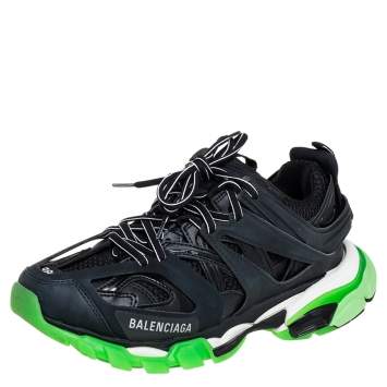 Pre Owned Balenciaga Black Mesh And Synthetic Leather Track Low Top Sneakers Size 38
