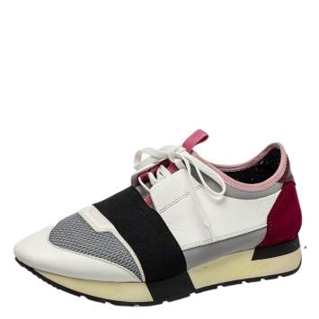 Pre Owned Balenciaga Multicolor Leather And Mesh Race Runner Low Top Sneakers Size 40