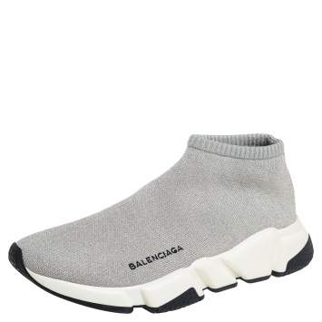 Pre Owned Balenciaga Grey Knit Speed Trainer Sneakers Size 40