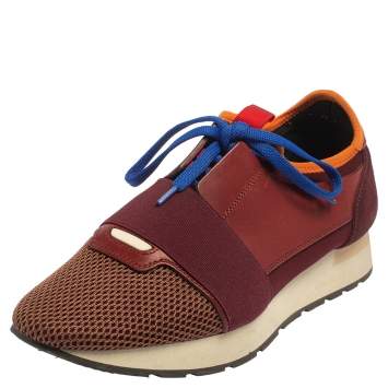 Pre Owned Balenciaga Multicolor Mesh And Leather Race Runner Low Top Sneakers Size 40
