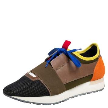Pre Owned Balenciaga Multiocolor Mesh And Leather Race Runner Low Top Sneakers Size 40