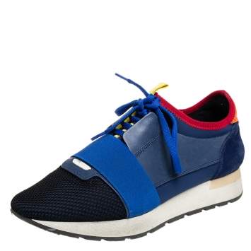 Pre Owned Balenciaga Multicolor Mesh And Leather Race Runner Sneakers Size 40