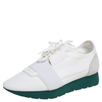 Pre Owned Balenciaga White Mesh And Leather Race Runner Sneakers 40