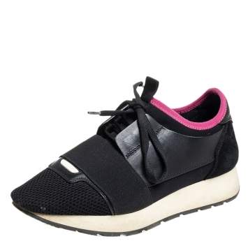 Pre Owned Balenciaga  Black/Pink Suede And Leather Race Runner Sneakers Size 36