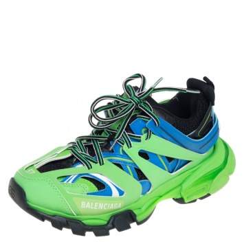 Pre Owned Balenciaga Green Mesh and Synthetic Leather Track Low Top Sneakers Size 37