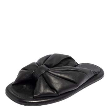 Pre Owned Balenciaga Black Leather Knot Slide Sandals Size 36