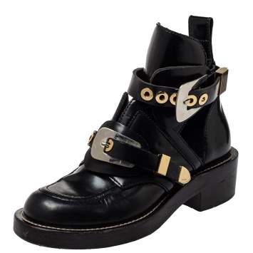 مملوكة مسبقًا Balenciaga Black Leather Ceinture Ankle Boots Size 36