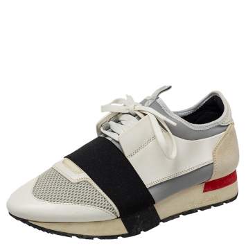 Pre Owned Balenciaga Multicolor Leather And Mesh Race Runner Sneakers Size 38