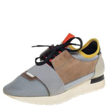 مملوكة مسبقًا Balenciaga Multicolor Mesh And Leather Race Runner Sneakers Size 38