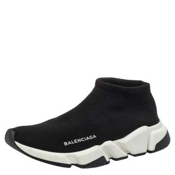 Pre Owned Balenciaga Black Knit Fabric High Top Sneakers Size 40
