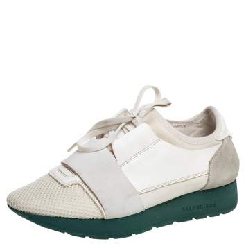 Balenciaga White Mesh And Leather Race Runner Low Top Sneakers Size 37