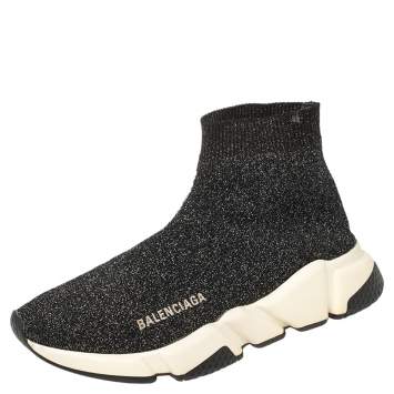 Pre Owned Balenciaga Black Knit Fabric Speed Trainer Sneakers Size 37