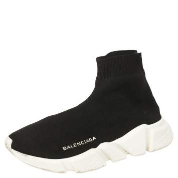 Pre Owned Balenciaga Black  Knit Fabric Speed Trainer High Top Sneakers Size 36