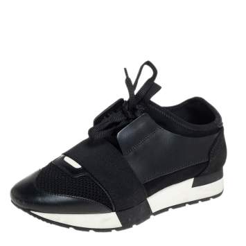 Pre Owned Balenciaga Black Leather, Suede, Mesh Race Runner Sneakers Size 37