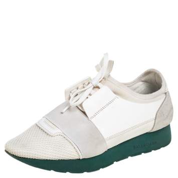 مملوكة مسبقًا Balenciaga White Leather, Mesh Race Runner Sneakers Size 38
