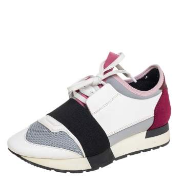 Pre Owned Balenciaga Multicolor Mesh And Leather Race Runner Low Top Sneakers Size 37