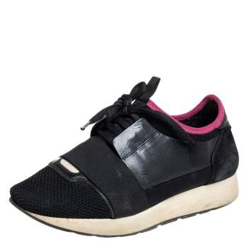 مملوكة مسبقًا Balenciaga Black/Pink Suede And Mesh Race Runner Sneakers Size 38