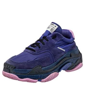 Pre Owned Balenciaga Purple Neoprene And Suede Triple -S Sneakers  Size 40