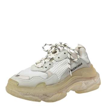 Pre Owned Balenciaga White Mesh And Leather Triple S Clear Sole Low Top Sneakers Size 37