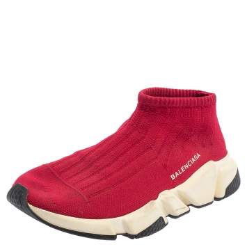 Pre Owned Balenciaga Red Knit Speed Trainer Sneakers Size 39