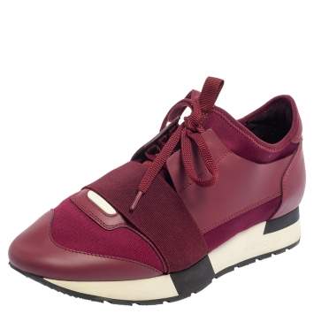Pre Owned Balenciaga Burgundy Mesh And Suede Race Runners Low Top Sneakers Size 38