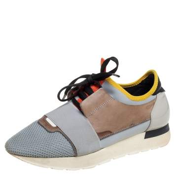 Pre Owned Balenciaga Multicolor Leather And Mesh Race Runner Sneakers Size 39