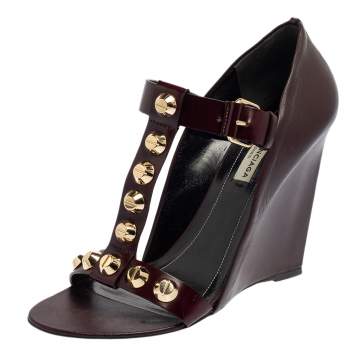 مملوكة مسبقًا Balenciaga Burgundy Leather  Wedge Sandals Size 39