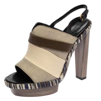 Pre Owned Balenciaga Tricolor Leather and Suede Platform Slingback Sandals Size 38