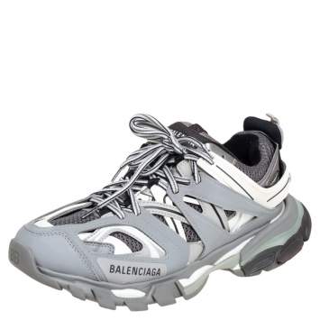 Pre Owned Balenciaga Grey Leather, Mesh And Track  Lace Up  Sneakers Size 39