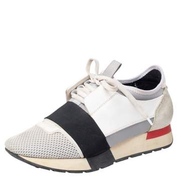 Pre Owned Balenciaga Multicolor Leather And Suede Race Runner Sneakers Size 38