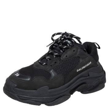 Pre Owned Balenciaga Black Mesh and Leather Triple S Sneakers Size 39