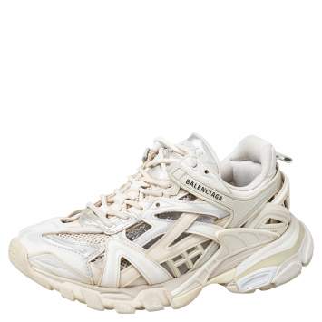 Pre Owned Balenciaga Cream Leather And Mesh Track Sneakers Size 38