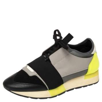 مملوكة مسبقًا Balenciaga Tricolor Leather And Knit Fabric Race Runner Low Top Sneakers Size 36