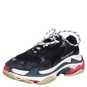 Pre Owned Balenciaga Black Mesh And Nubuck Leather Triple S Low Top Sneakers Size 37
