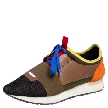 مملوكة مسبقًا Balenciaga Multicolor Suede, Leather And Mesh Race Runner Low Top Sneakers Size 38