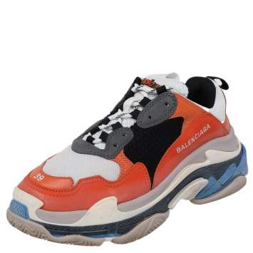 Pre Owned Balenciaga Multicolor Mesh And Leather Triple S Low Top Sneakers Size 39