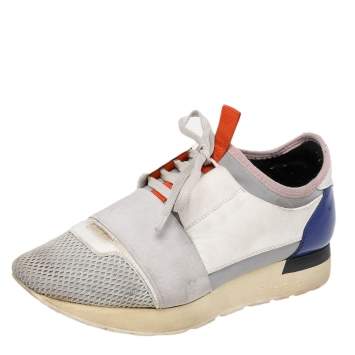 Pre Owned Balenciaga Multicolor Leather And Mesh Race Runner Low Top Sneakers Size 37
