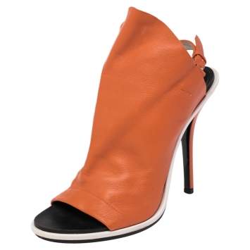 Pre Owned Balenciaga Orange Leather Glove Peep Toe Sandals Size 40