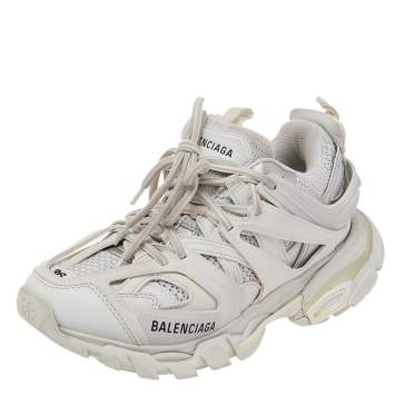 Pre Owned Balenciaga White Mesh And Synthetic Leather Track 2 Low Top Sneakers Size 36