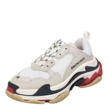 Pre Owned Balenciaga White/Grey Mesh And Leather Triple S Low Top Sneakers Size 38