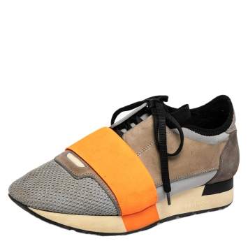 Pre Owned Balenciaga Multicolor Leather And Suede Race Runner Sneakers Size 36
