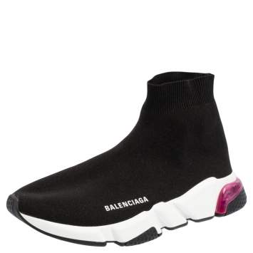 Pre Owned Balenciaga Black  Knit Fabric Speed Trainer High Top Sneakers Size 41