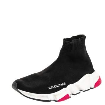 Pre Owned Balenciaga Black Knit Fabric Speed Trainer Sneakers Size 38