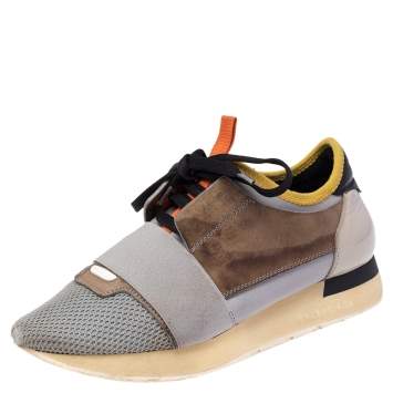 Pre Owned Balenciaga Multicolor Leather And Mesh Race Runner Low Top Sneakers Size 36