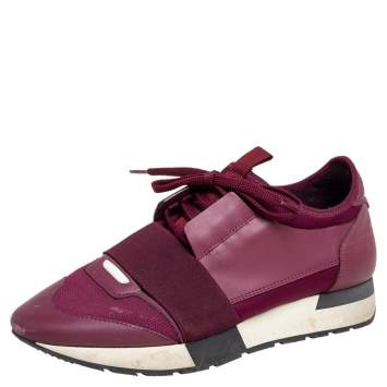 Pre Owned Balenciaga Purple/Burgundy Fabric and Leather Race Runner Sneakers Size 39