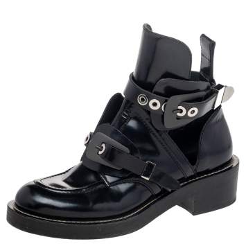 Pre Owned Balenciaga Black Leather Ceinture Ankle Boots Size 39