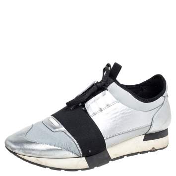 Pre Owned Balenciaga Black Leather, Mesh And Suede Race Runner Sneakers Size 41