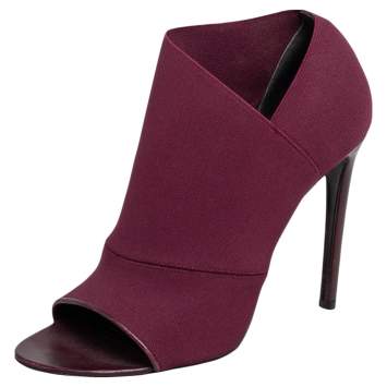 Pre Owned Balenciaga Burgundy Stretch Fabric Open Toe Booties Size 40