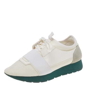Pre Owned Balenciaga White Leather And Mesh Race Runner Sneakers Size 39
